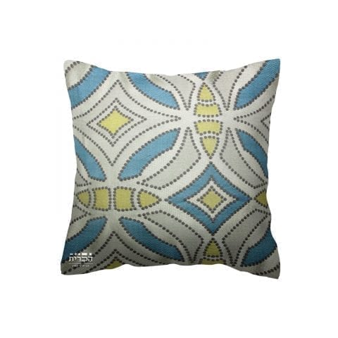 כרית צורות בכחול עם נגיעות צהובות