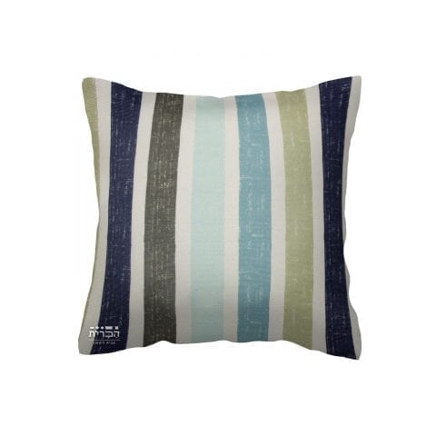 כרית נוי פסים רחבים בכחול,אפור ולבןן