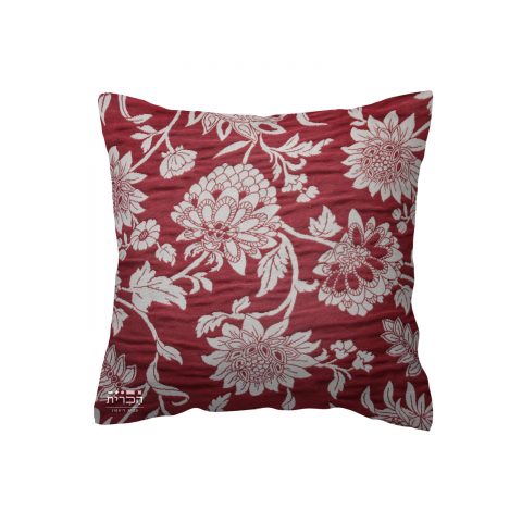 כרית נוי פרחים לבנים ברקע אדום